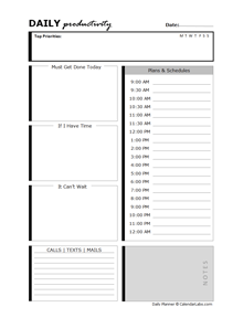 Printable Daily Planner Template - CalendarLabs