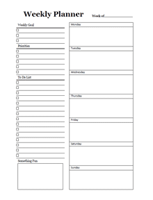 Printable Weekly To Do list Template, Weekly Agenda, Week At A Glance  Template, Week On One Page