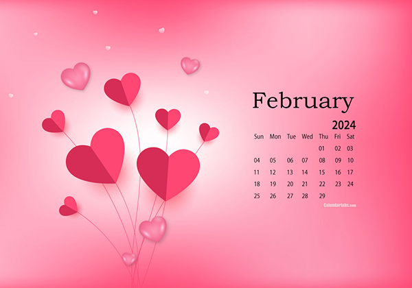 February 2024   Calendar Valentines Day 